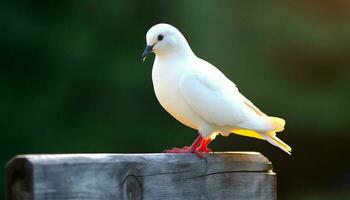 linda Gaviota encaramado en madera, disfrutando libertad por el línea costera generado por ai foto