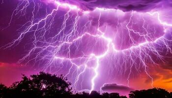 electricidad crujidos mediante el oscuro, Tormentoso noche cielo generado por ai foto