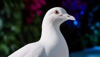 Blue seagull flying over tranquil coastline, symbol of freedom generated by AI photo