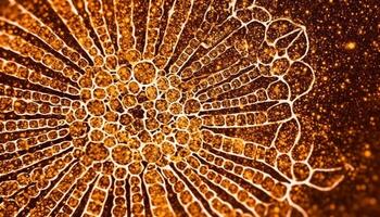 Yellow plant cell nucleus shines in high scale magnification backdrop generated by AI photo