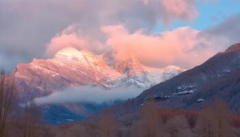 majestuoso montaña rango, tranquilo escena, belleza en naturaleza viaje generado por ai foto