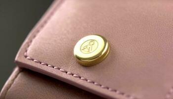 oro billetera con metal botón, un símbolo de financiero éxito generado por ai foto
