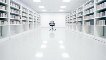 Modern office space with empty bookshelves and clean decor generated by AI photo