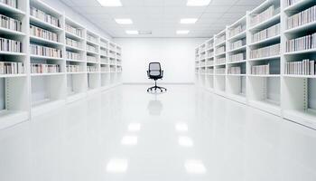 Modern office space with empty bookshelves and clean decor generated by AI photo