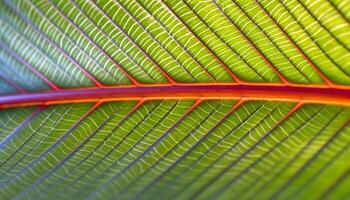 Vibrant green leaf pattern on palm tree, symbolizing freshness generated by AI photo