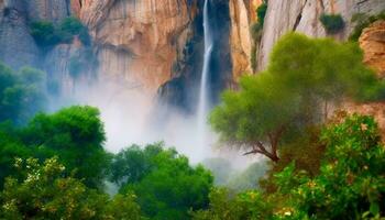 Majestic mountain range, tranquil scene, flowing water, natural beauty generated by AI photo