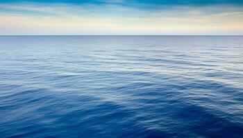 suave agua superficie refleja tranquilo atardecer, un idílico marina fondo generado por ai foto