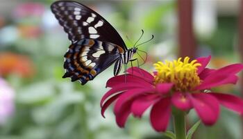 Swallowtail butterfly pollinates vibrant flower in natural summer garden generated by AI photo