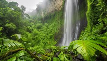 Tranquil scene of flowing water in tropical rainforest high up generated by AI photo