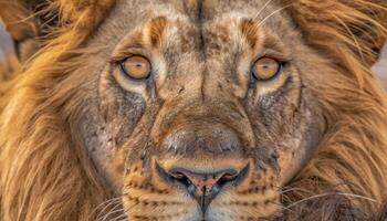 cerca arriba felino mamífero, no domesticado gato, león en naturaleza salvaje animales generado por ai foto