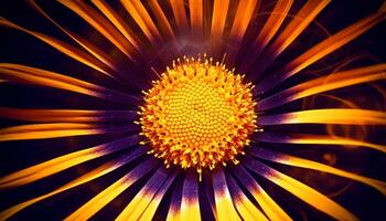 Vibrant yellow daisy petal, macro focus on foreground, glowing beauty generated by AI photo