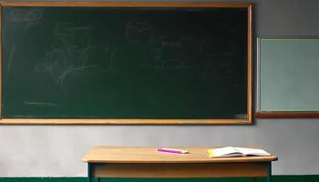 Education in a classroom, learning from a blackboard and desk generated by AI photo