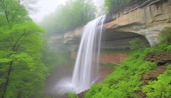 Rapid spray of flowing water creates majestic autumn landscape adventure generated by AI photo