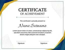 Blue and Gold Certificate of Achievement template