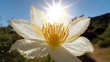 Sunset over mountain meadow showcases autumn wildflower beauty in nature generated by AI photo