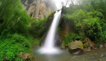 Tranquil scene of flowing water in tropical rainforest, pure freshness generated by AI photo