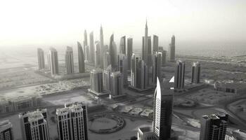 Dubai modern skyline, a monochrome cityscape of growth and luxury generated by AI photo