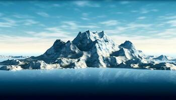 Majestic mountain range, frozen in winter, a panoramic beauty generated by AI photo