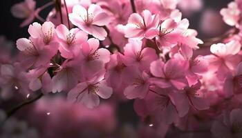 Vibrant cherry blossom bouquet showcases beauty in nature fragility generated by AI photo