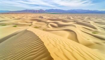 Majestic mountain range, tranquil scene, striped sand dunes, extreme terrain generated by AI photo