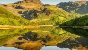 majestuoso montaña rango refleja en tranquilo estanque, un remoto belleza generado por ai foto