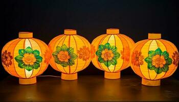 Vibrant colors illuminate traditional lanterns in East Asian celebration generated by AI photo