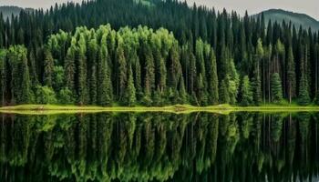 tranquilo escena de natural belleza, montaña rango refleja en estanque generado por ai foto