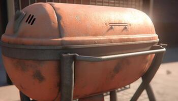 Rusty old grill, a relic of summer barbecues past generated by AI photo