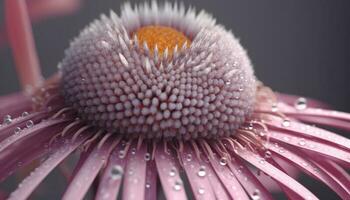 Vibrant gerbera daisy in wet grass, showcasing fragility and beauty generated by AI photo