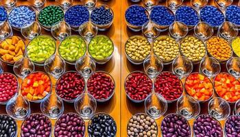 Large group of objects in a bowl Fresh fruit and vegetables generated by AI photo