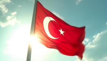 Turkish flag flying high in majestic star shaped sky generated by AI photo