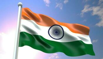 majestuoso indio bandera ondulación en el viento, símbolo de patriotismo generado por ai foto