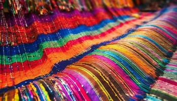 vibrante de lana alfombras tejido en indígena culturas, un recuerdo tesoro generado por ai foto