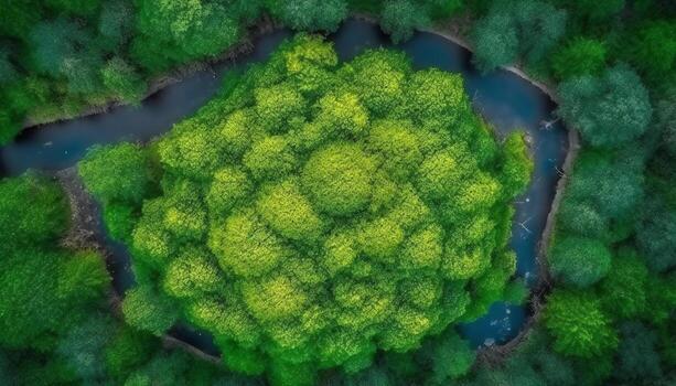 Abstract computer graphic design of a multi colored fractal landscape generated by AI photo