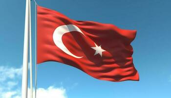 Waving Turkish flag symbolizes patriotism, freedom, and national identity generated by AI photo