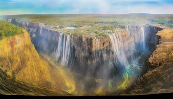 Majestic sandstone cliffs awe tourists in Africa idyllic natural beauty generated by AI photo