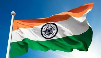 Indian flag waving proudly in clear sky, symbol of patriotism generated by AI photo