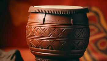 Antique earthenware jar with ornate pattern, a craft product souvenir generated by AI photo