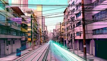 City life in motion, traffic flows through the cityscape generated by AI photo