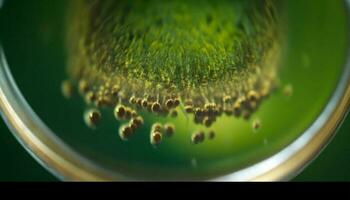 transparente Rocío soltar refleja verde planta crecimiento en macrofotografía experimentar generado por ai foto