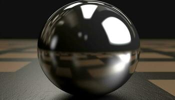 Shiny sphere reflects abstract world map, futuristic global communication symbol generated by AI photo