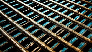 a rayas oxidado metal rallar en un fila en mojado piso generado por ai foto