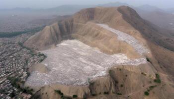 High up, panoramic view of famous volcanic crater landscape generated by AI photo