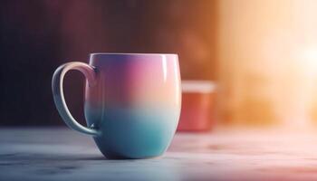 Rustic coffee cup on old fashioned table with copy space background generated by AI photo