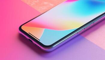 Vibrant pink digital tablet reflects modern wireless communication technology generated by AI photo