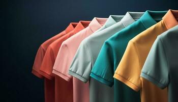 Men multi colored striped t shirts in vibrant rainbow collection generated by AI photo