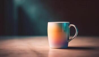 Hot steam rises from fresh caffeine in transparent glass mug generated by AI photo