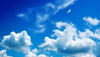 Fluffy cumulus clouds float in the clear blue sky generated by AI photo