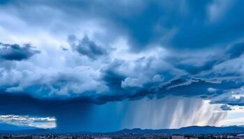 Dramatic sky over mountain range at dusk, beauty in nature generated by AI photo