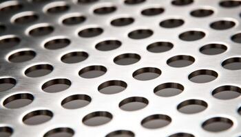 Metallic circles in a grid pattern on wet steel backdrop generated by AI photo